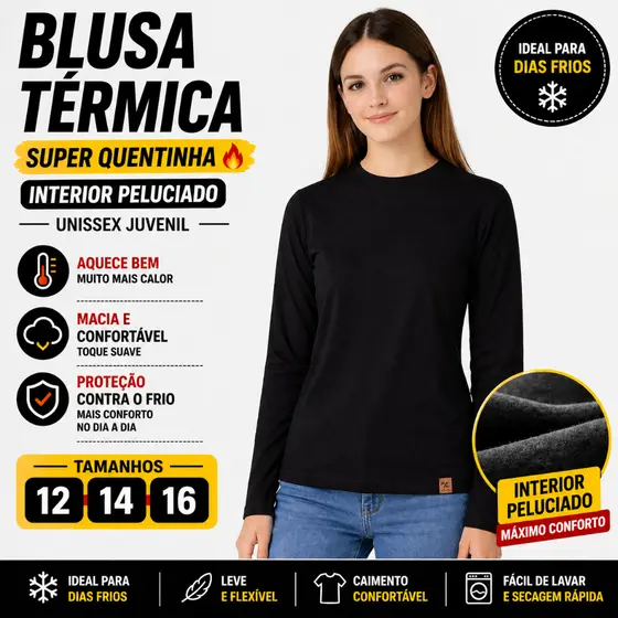 Blusa Térmica Juvenil Peluciada Unissex Inverno Quentinha Macia Confortável Segunda Pele 26200-A