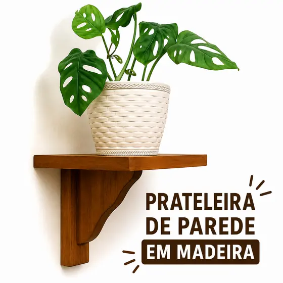 Prateleira Porta Vasos em Madeira de Pinus Natural Decorativa para Parede Plantas e Enfeites