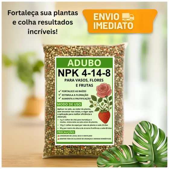 NPK 04 14 08 Fertilizante Adubo para Jardim Plantas Flores Frutas Horta Vasos