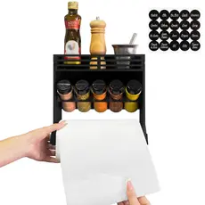 Porta Tempero Parede com 5 Potes 130ml Tampa Dupla + Etiquetas