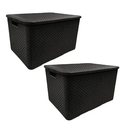 Kit com 2 caixa cesto organizadora com tampa preta rattan 7 litros