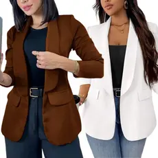 Max Blazer Feminino Slim e Plus Size Casaco Alongado Social Acinturado Roupas Femininas Tendência Outono Inverno