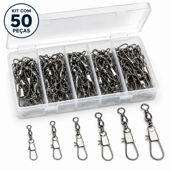 Kit 50 Snap Destorcedor Girador Engate Rápido Pesca Caixa Giratório Isca Artificial Molinete