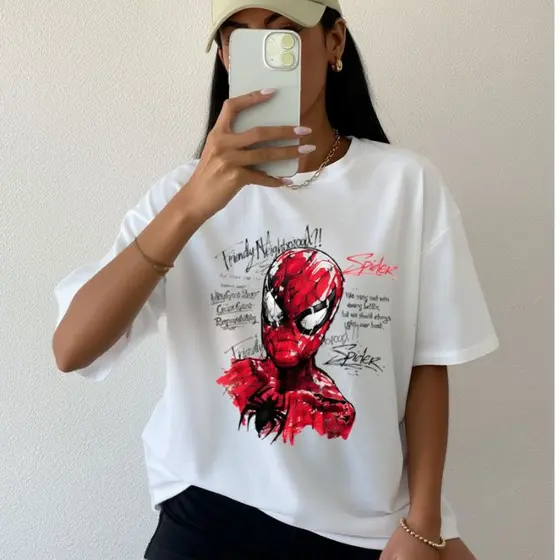 Camiseta Camisa 100% Algodão Feminina Oversized Estilosa Personagem Homem Aranha Spider Man Girl
