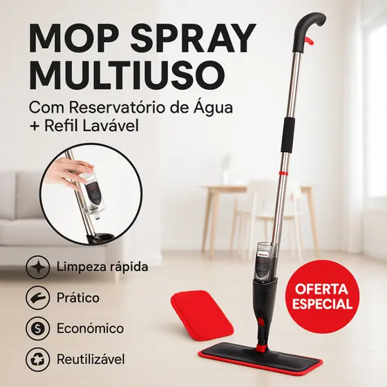Mop Spray Esfregão Multiuso Powermaid com Reservatório de Água e Refil Lavável