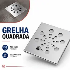 Grelha Quadrada Inox Rotativa para Ralo Banheiro e Cozinha