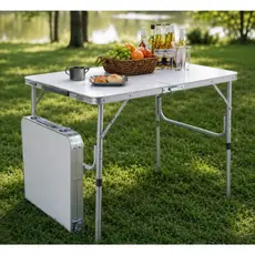 Mesa Dobravel 90 x 60 cm Vira Maleta com Alça Casa Camping Jardim Festa Pesca Eventos Branca Portátil