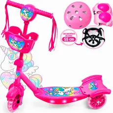 Patinete Infantil Menina Musical com Luzes LED 3 Rodas e Cesta - Lançamento Promocional