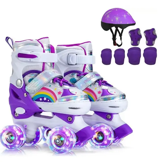 Patins Quad Infantil De 4 Rodas Menina Com LED Com Protecao Presente Black Friday Menino