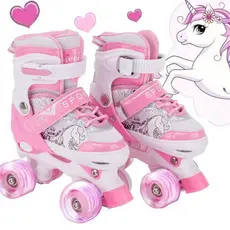 Patins Quad Meninas Rosa Unicórnio De 4 Rodas Com Luz De Led Ajustável Criança Promoção Black Friday