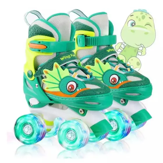 Patins Quad Infantil De 4 Rodas Verde Dinossauro Meninos Crianca Black Friday