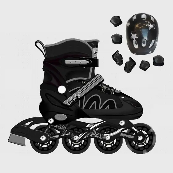 Patins Roller Inline Ajustável Preto Com /SEM Kit Proteção Meninos Presente Black Friday