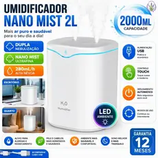 Umidificador Grande De Ar 2 Litros Para Quarto Silencioso e Aromatizador Saída Dupla Luzes Coloridas