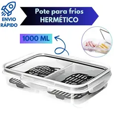 Pote Hermético Porta Frios Com Escorredor Trava Tampa 2 Divisórias Retangular