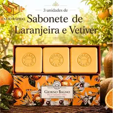 Kit 3 Sabonetes Giorno Bagno Flor de Laranjeira E Vetiver 100Gr Cada - Presenteável Alta Perfumação