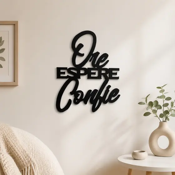 Quadro Placa Decorativa MDF Ore Espere Confie Preta Parede 19x25cm Com Dupla Face