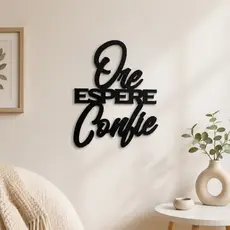 Quadro Placa Decorativa MDF Ore Espere Confie Preta Parede 19x25cm Com Dupla Face