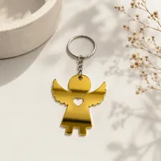 Kit 20 Lembrancinha Chaveiro Anjo Acrílico Dourado Espelhado
