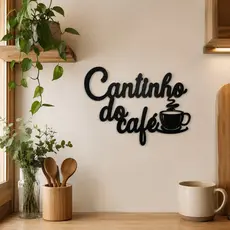 Placa Decorativa Cantinho Do Café MDF Preto 20x15cm Cozinha Área do Café Para Parede