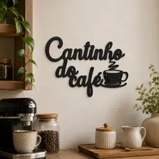 Placa Cantinho Do Café MDF Preto 20x15cm Decorativa Cozinha com Dupla Face Para Parede