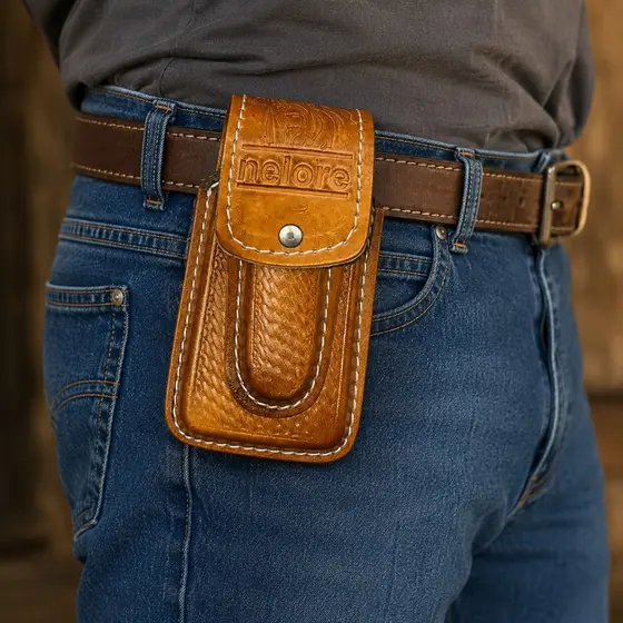 Bainha Porta Celular e Canivete Couro Canguru Country 20,5x11 Com ou Sem Canivete