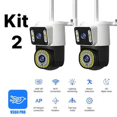 Câmera Segurança WiFI IP 2 Lentes Visão Noturna Microfone a Prova D'água gira 360 App V360 G1
