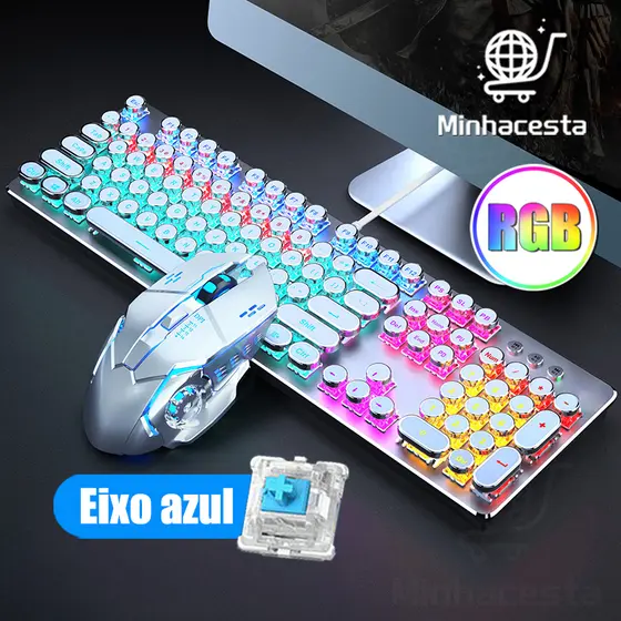 Kit Teclado Semi Mecânico Mouse Gamer com fio 3200dpi RGB LED Iluminado Para Jogos PC H7