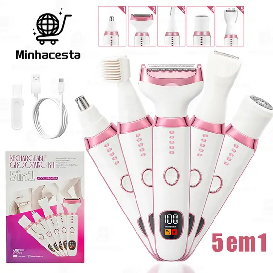 Depilador Elétrico Feminino 5 em 1 para depilar pelos íntimos e das pernas Rosto corpo Recarregável-M7