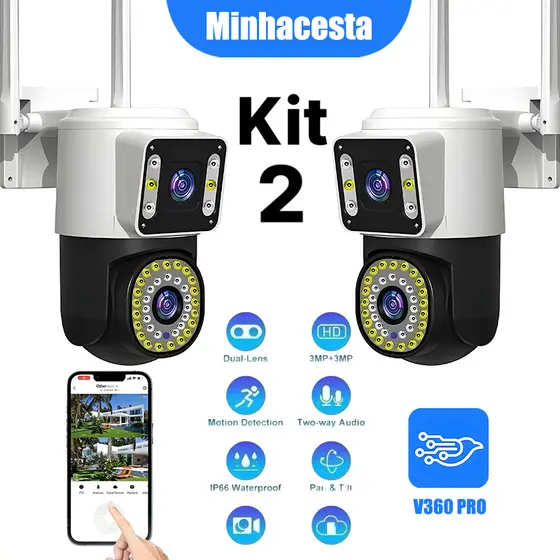 Câmera Segurança WiFI IP 2 Lentes 360° Visão Noturna Microfone a Prova D'água Sensor Movimento-G1