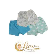 Kit 3 Shorts Bebê Algodão Macio Conforto Diário