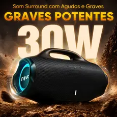 INOVA Caixa de Som Bluetooth 30W Potente IPX6 RGB TWS Bateria 3000mAh 8h Portátil USB TF