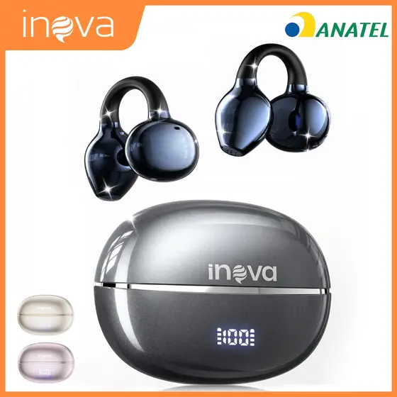 INOVA FreeClip Fone Bluetooth Aberto Zero Pressão Driver Titânio 32h IPX5 Chamadas Nítidas Modo Jogo