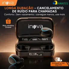 INOVA Fone Bluetooth 5.4 Baixa Latência 50h Bateria ENC Driver 13mm Áudio Premium Ergonômico