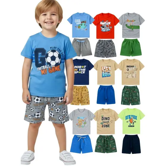 Kit 8 Peças Conjunto Sortido Menino Masculino 1 ao 16 Anos Algodão Premium Bermuda Camisa Verão