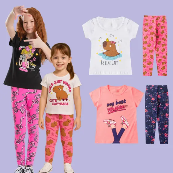 Kit 4 Peças Conjunto Infantil Menina Calça Legging e Blusa Camiseta Feminino Bebe Atacado 16 anos