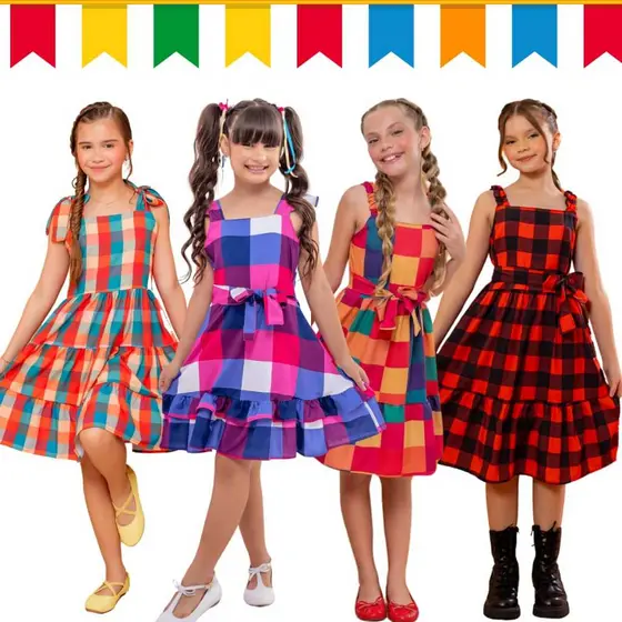 Vestido Infantil Menina Princesa Colorido Rodadinho Alça Ajustável Festa Confortável Juvenil