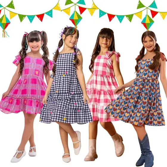 Vestido Juvenil Feminino Infantil Rodado Menina Alças Ajustáveis Luxo Blogueirinha Estampado