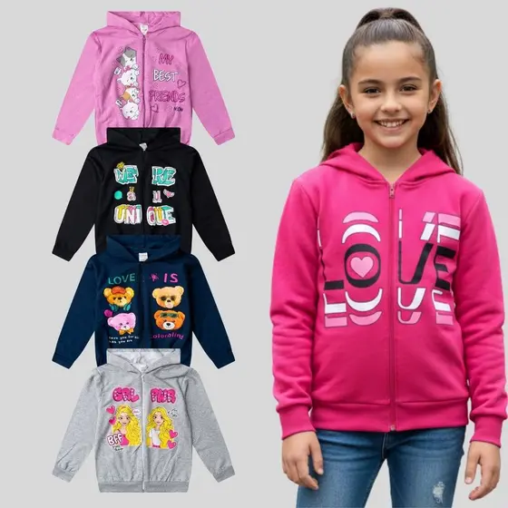 Kit 3 Jaqueta Feminina Juvenil Algodão Premium Roupa de Inverno Infantil Menina Confortável 10 a 14
