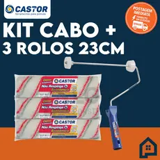 Kit 3 Rolos de Pintura Não Respinga  + 1 Cabo - Castor Economico 10MMx23CM c/c