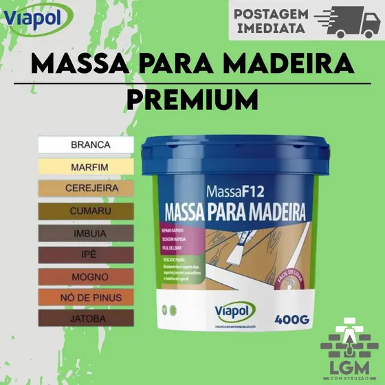 Massa Para Madeira F12 Correção Calafetar Viapol 400g - Cor A Escolher