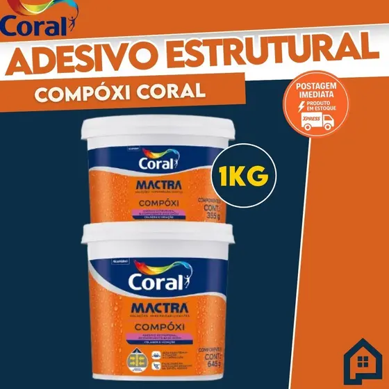 Adesivo Estrutural Epóxi Compóxi Mactra Coral Cola Concreto Ferro 1kg Semelhante ao Sikadur 32