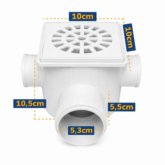 Caixa Sifonada Ralo Grelha Quadrado PVC 100x100x50mm 3 Entradas