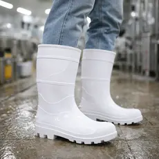 Bota PVC Branca Antiderrapante Cano Médio Impermeável Trabalho