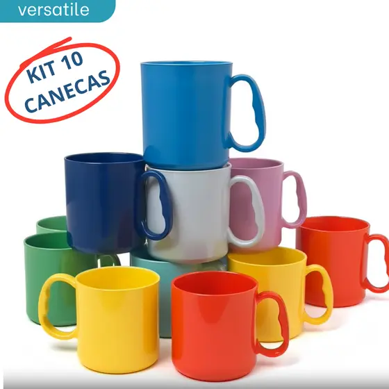 Kit 10 Canecas 430ML Em Plástico Premium Para Escolas Merenda Creche Cantina Café Festas e Eventos