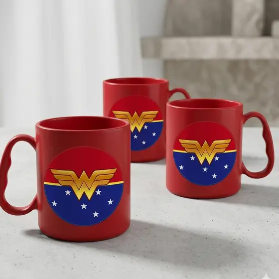 KIT 20 CANECAS PERSONALIZADAS ADESIVADAS DA MULHER MARAVILHA HERÓIS MARVEL 440ML PARA LEMBRANCINHAS