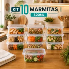 Kit Potes Hermeticos com Trava 800ml Jogo de Marmitas