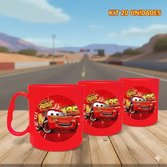 Kit 20 Canecas Personalizadas Adesivadas Carros Relampago McQueen Personagem infantil pra festas