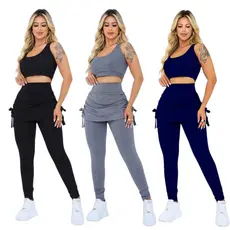 Kit 3 Leggings Saia Moda Fitness Feminina Suplex Leg Moda Evangelica Feminina