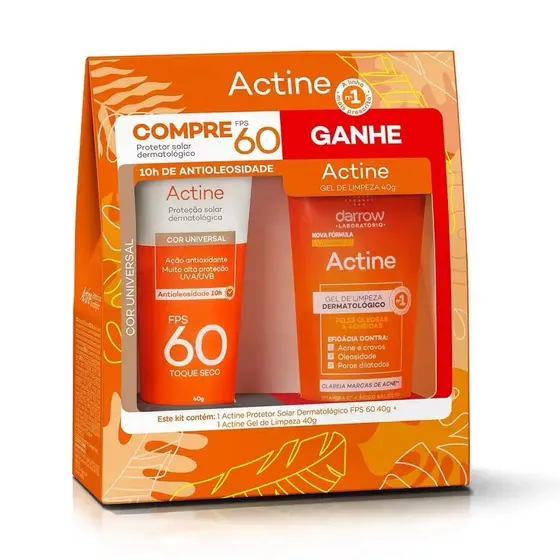 Kit Actine Protetor Solar FPS 60 40g + Gel Limpeza 40ml Cor Universal