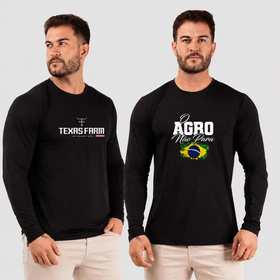 Kit 2 Camiseta Texas Farm Masculina Camisa Manga Longa Country Blusa Proteção UV Rodeio TXC EUA